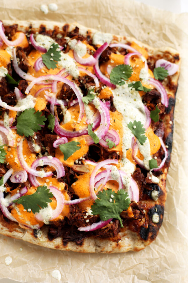 BBQ Jackfruit Pizza with Hemp Seed Cheddar
