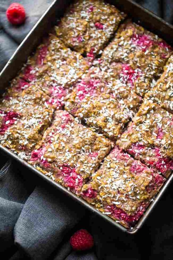 Vegan Banana, Raspberry and Oat Bars