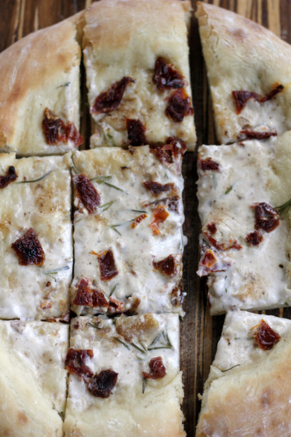 White Vegan Pizza with Sundried Tomatoes and Rosemary