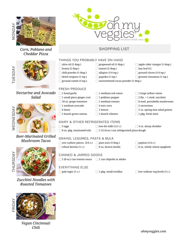Vegetarian Meal Plan & Shopping List - 09.14.15