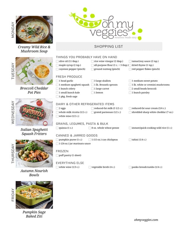 Vegetarian Meal Plan & Shopping List - 09.23.15