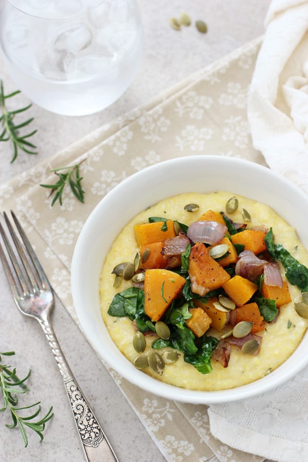 Butternut Squash and Spinach Polenta Bowls