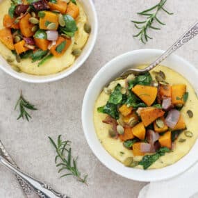 Butternut Squash and Spinach Polenta Bowls