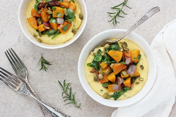 Butternut Squash and Spinach Polenta Bowls