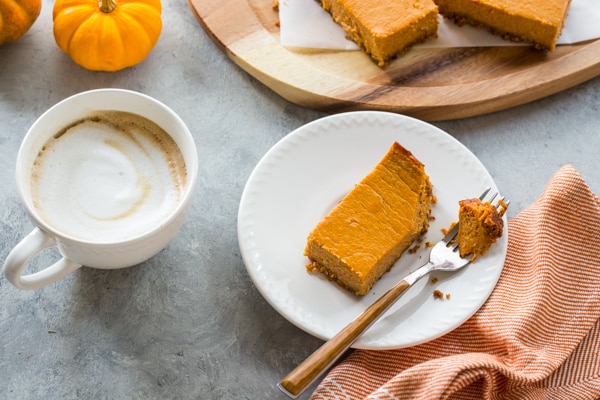 Pumpkin Pie Bars on a white plate
