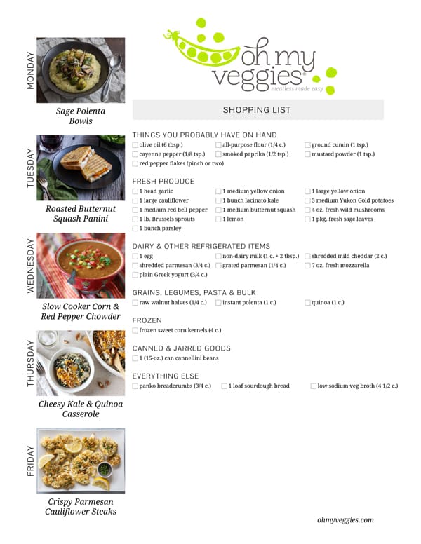 Vegetarian Meal Plan & Shopping List - 10.05.15