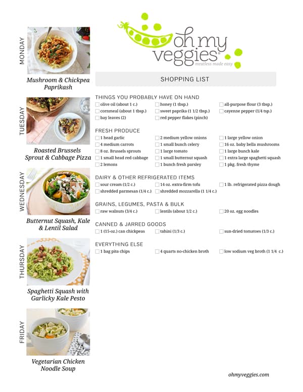 Vegetarian Meal Plan & Shopping List - 10.12.15