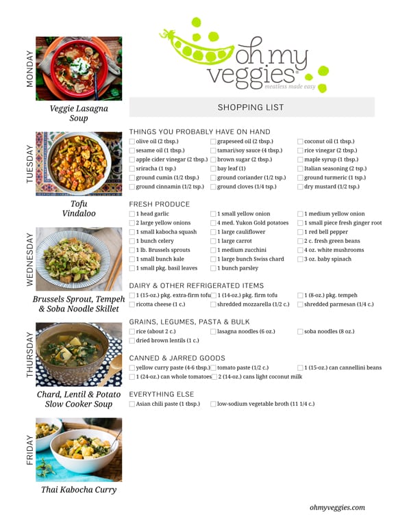 Vegetarian Meal Plan & Shopping List - 10.26.15