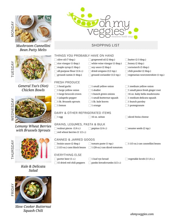 Vegetarian Meal Plan & Shopping List - 10.19.15