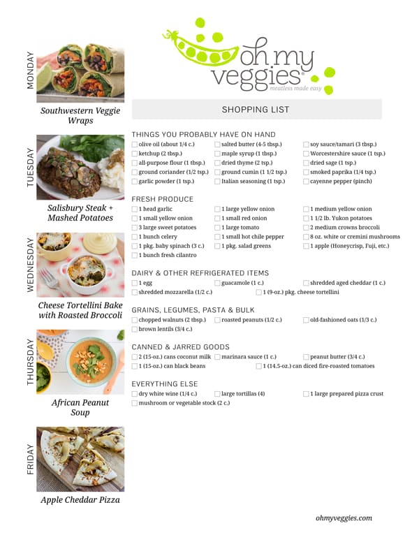 Vegetarian Meal Plan & Shopping List - 11.02.15