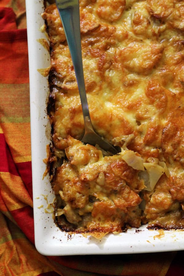 Potato, Caramelized Onion & Leek Gratin By OhMyVeggies.com