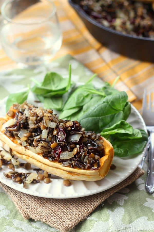 Wild Rice and Lentil & Cranberry Stuffed Delicata Squash