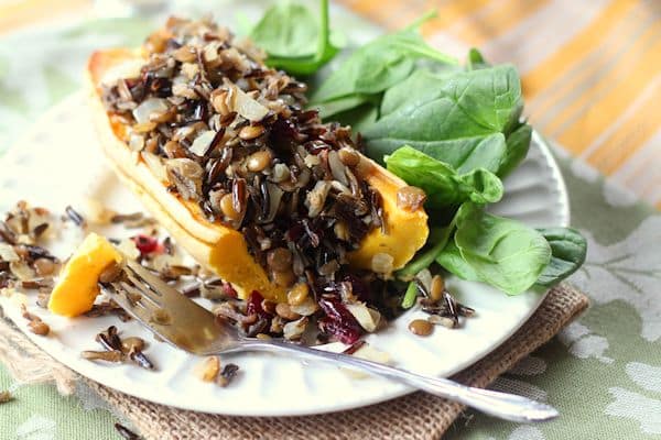 Wild Rice and Lentil & Cranberry Stuffed Delicata Squash