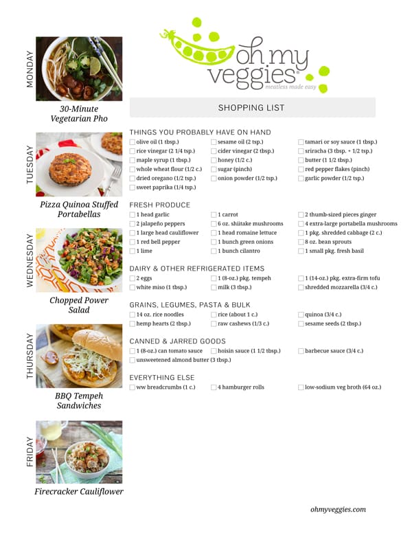 Vegetarian Meal Plan & Shopping List - 11.09.15