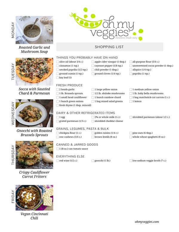 Vegetarian Meal Plan & Shopping List - 11.16.15