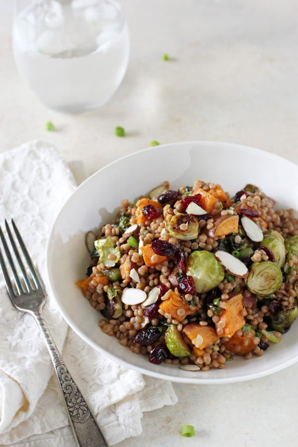 Brussels Sprout and Sweet Potato Israeli Couscous Salad