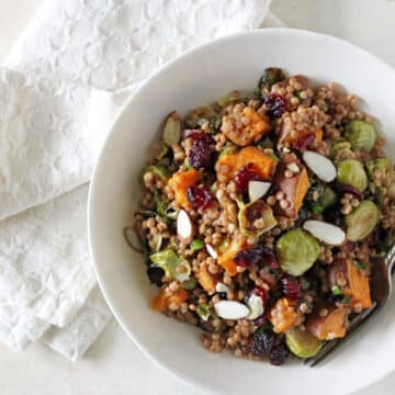 Brussels Sprout and Sweet Potato Israeli Couscous Salad