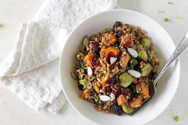 Brussels Sprout and Sweet Potato Israeli Couscous Salad