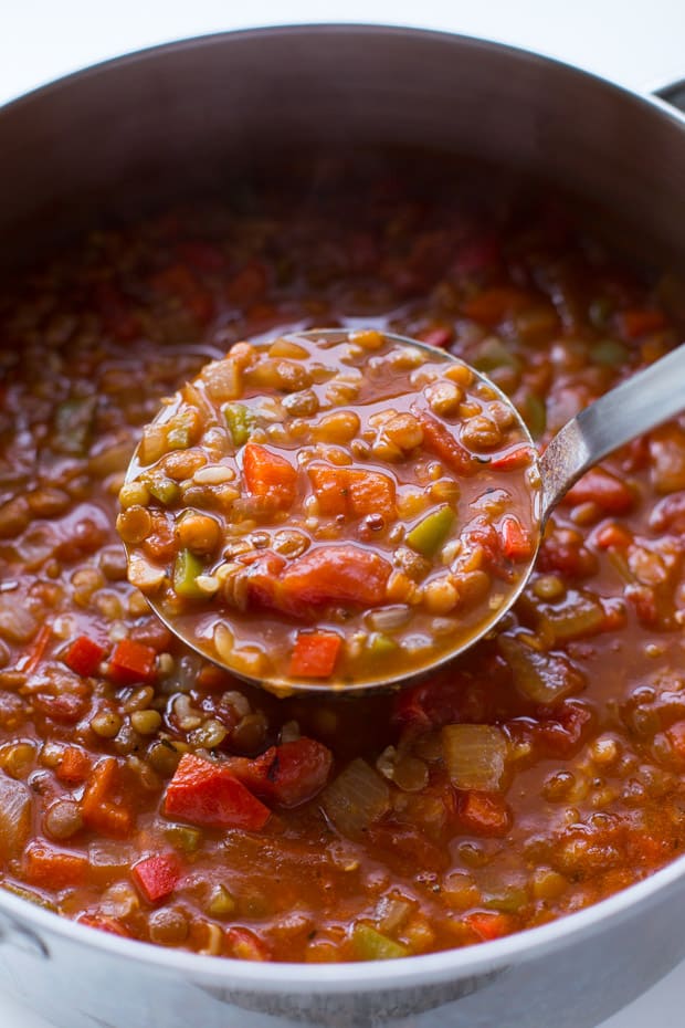 Lentil Stuffed Pepper Soup Recipe By OhMyVeggies.com