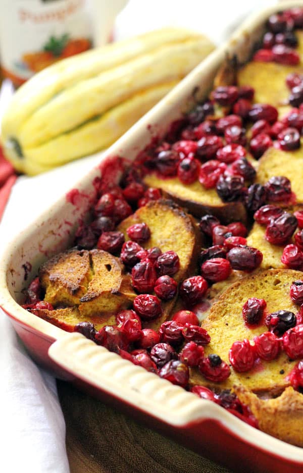 pumpkin french toast with cranberry topping 