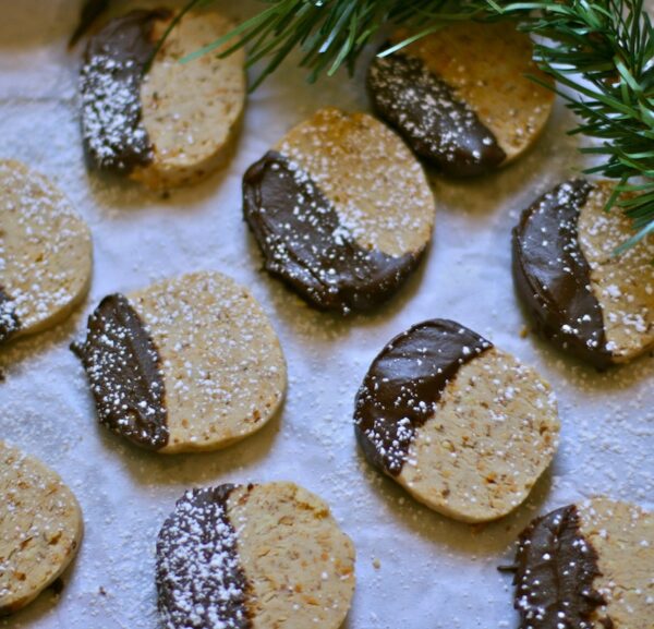 Chocolate Dipped Almond Shortbread Cookies