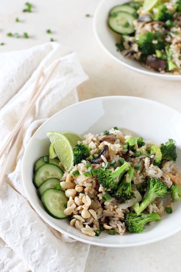 Thai Fried Rice with Broccoli and Mushrooms By OhMyVeggies.com