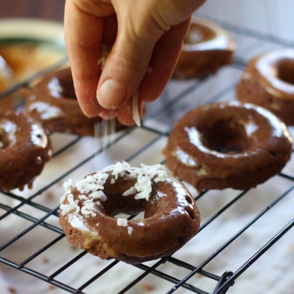Almond Butter Frosted Chocolate Donuts