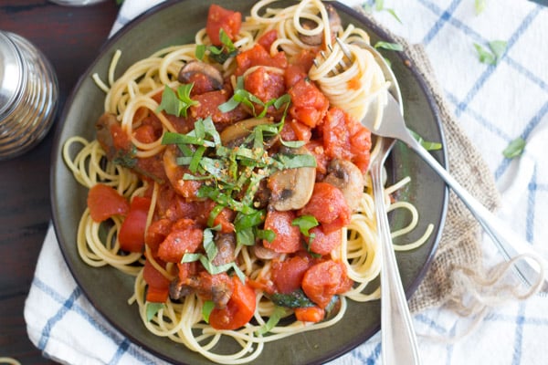 Spaghetti All'arrabiata with Mushrooms and Bell Peppers