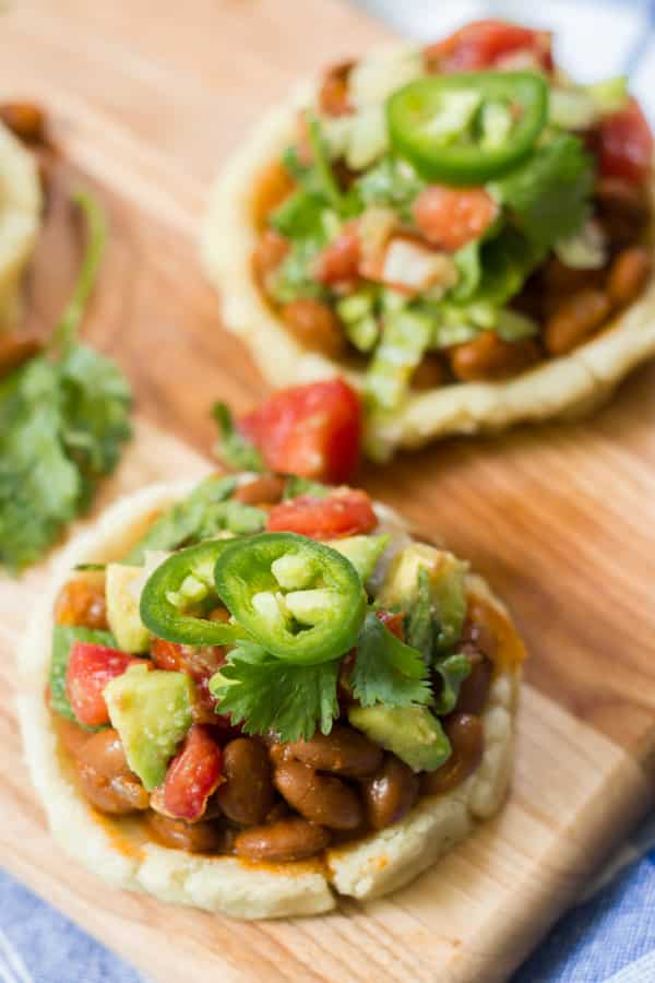 Sopes with Smoky Pinto Beans and Avocado Salsa By OhMyVeggies.com