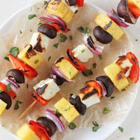 Polenta, Veggie and Halloumi Kabobs