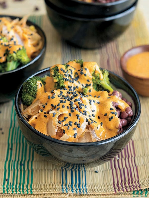 Kimchi Bowl With Red Curry Almond Sauce From Vegan Bowls Attack