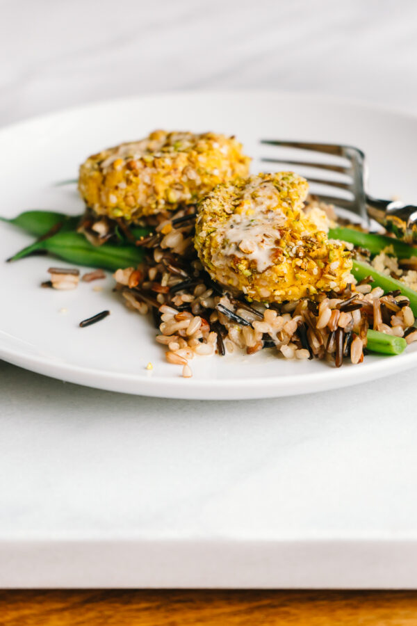 Pistachio Dukkah Encrusted Split Pea Fritters