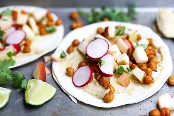 Spiced Chickpea Tacos with Apple Radish Slaw