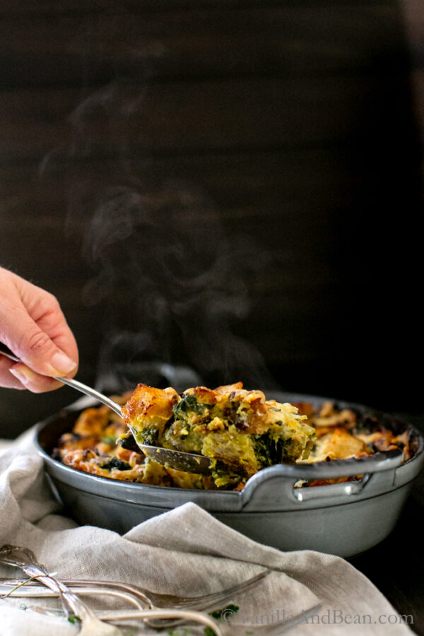 Kale, Mushroom & Leek Bread Pudding