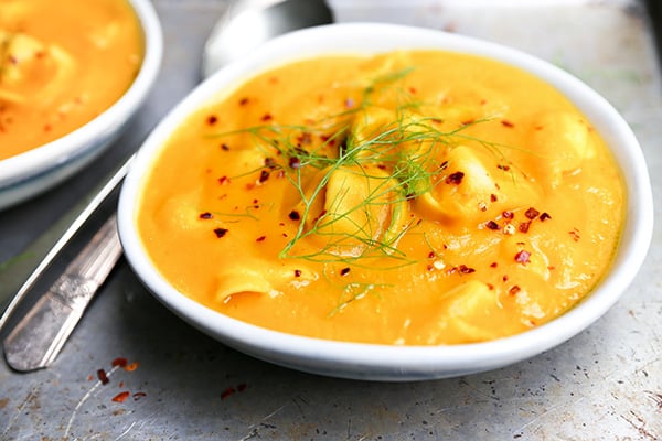 Roasted Butternut Squash and Fennel Soup with Cheese Tortellini