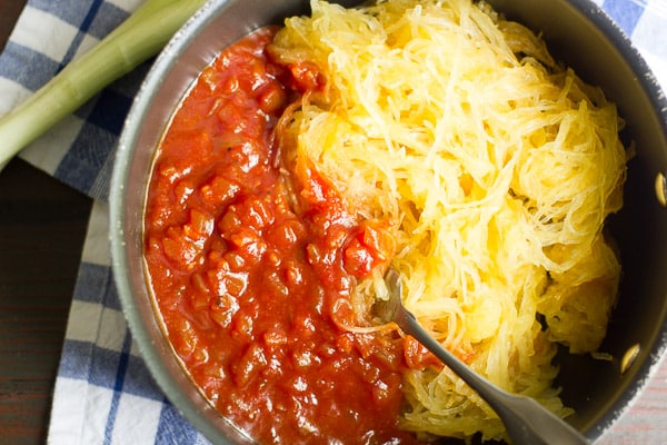 Pulled Spaghetti Squash Tacos with Avocado Slaw