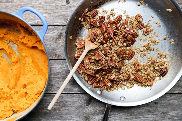 Browned Butter Mashed Sweet Potatoes with Oat-Pecan Granola