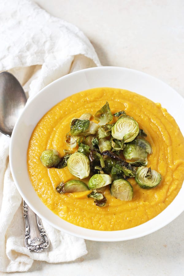 Squash Soup with Crispy Brussels Sprouts