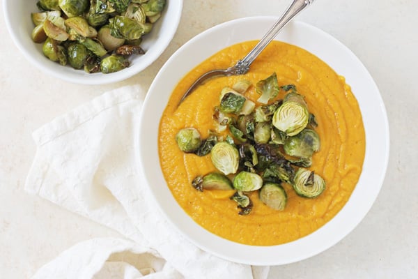 Butternut Squash Soup with Crispy Brussels Sprouts