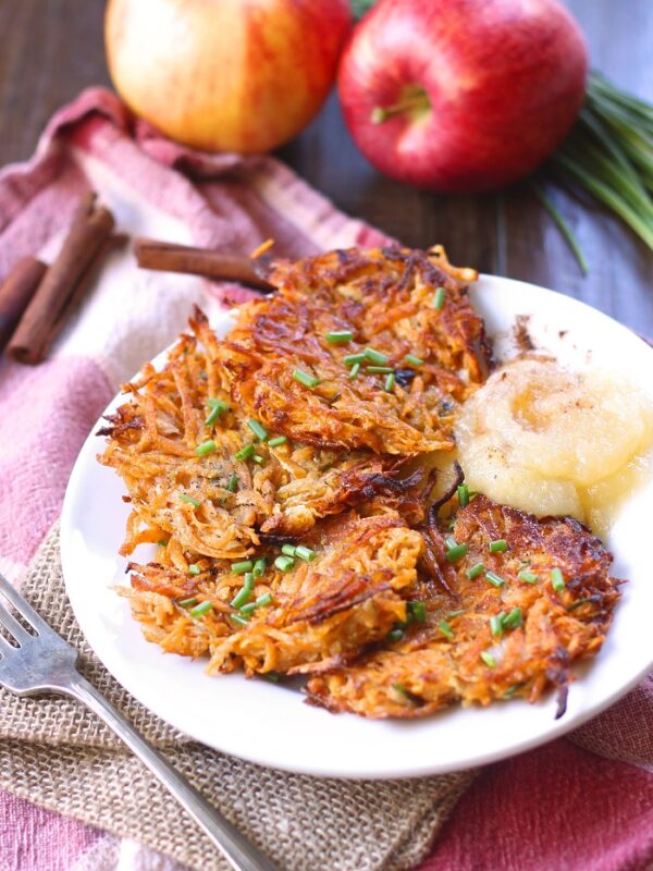 Sweet Potato Latkes with Spiked Apple Sauce