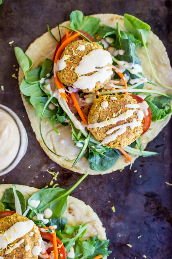 Roasted Broccoli and Lemon Falafel Pitas