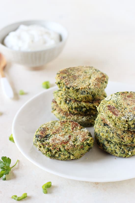 Spinach Chickpea Falafel with Lemon Yogurt Sauce