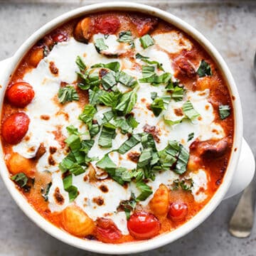 Baked Gnocchi with Tomatoes, Mushrooms and Kale