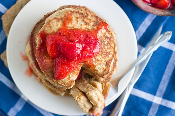 Make & Freeze Quinoa Pancakes with Strawberry Compote