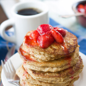 Make & Freeze Quinoa Pancakes with Strawberry Compote