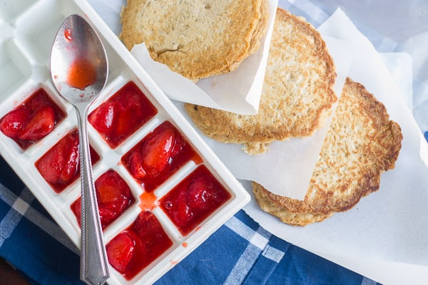 Make & Freeze Quinoa Pancakes with Strawberry Compote