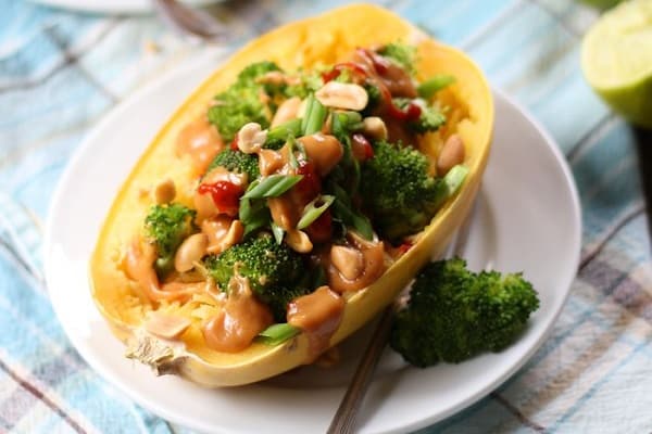 Thai Peanut & Broccoli Stuffed Spaghetti Squash