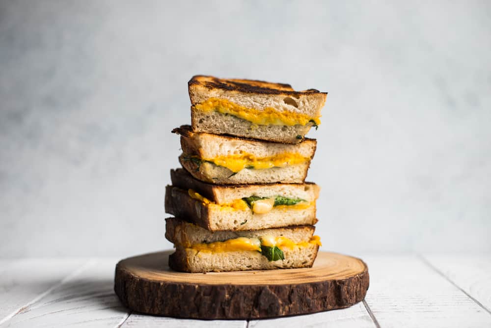 Spinach, Roasted Garlic & Butternut Squash Grilled Cheese Sandwiches