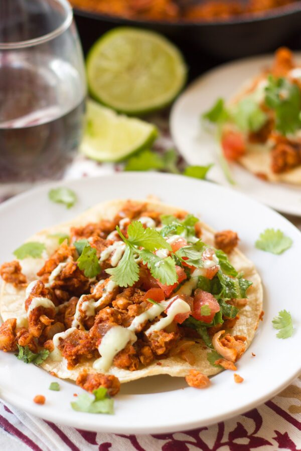 Chickpea Chorizo Tostadas with Avocado Crema