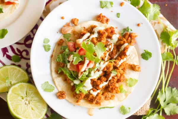 Chickpea Chorizo Tostadas with Avocado Crema